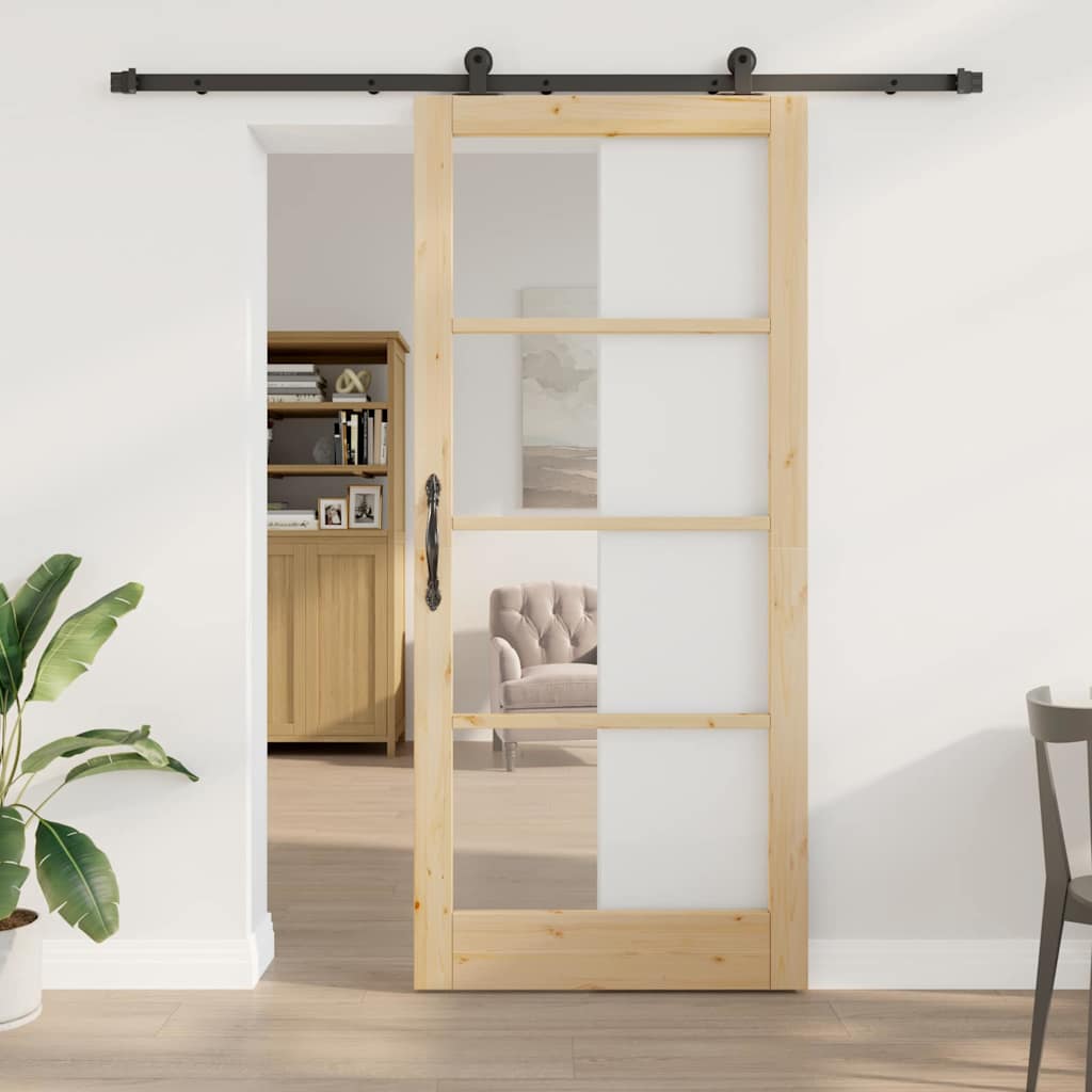 Glidende Dør med Hardware Sæt 'ORKDAL'Massiv Træ & Glas&&vidaXL Indvendig Dør med Glas 'ORKDAL'93x211x4 cm Massiv Træ Fyrretræ