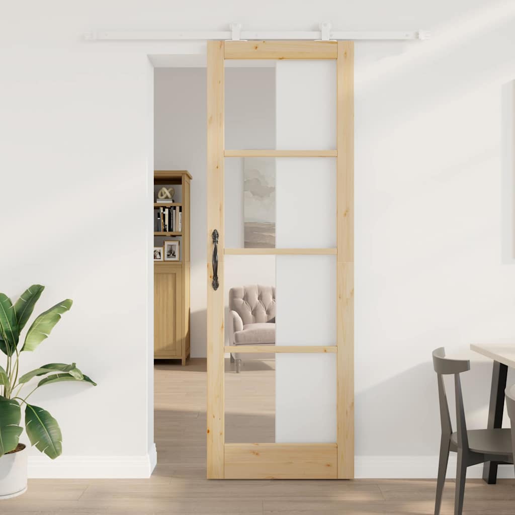 Glidedør med hardware sæt 'ORKDAL'Massivt træ & glas&&vidaXL Indvendig dør med glas 'ORKDAL'78x232x4 cm Massivt træ Fyrretræ