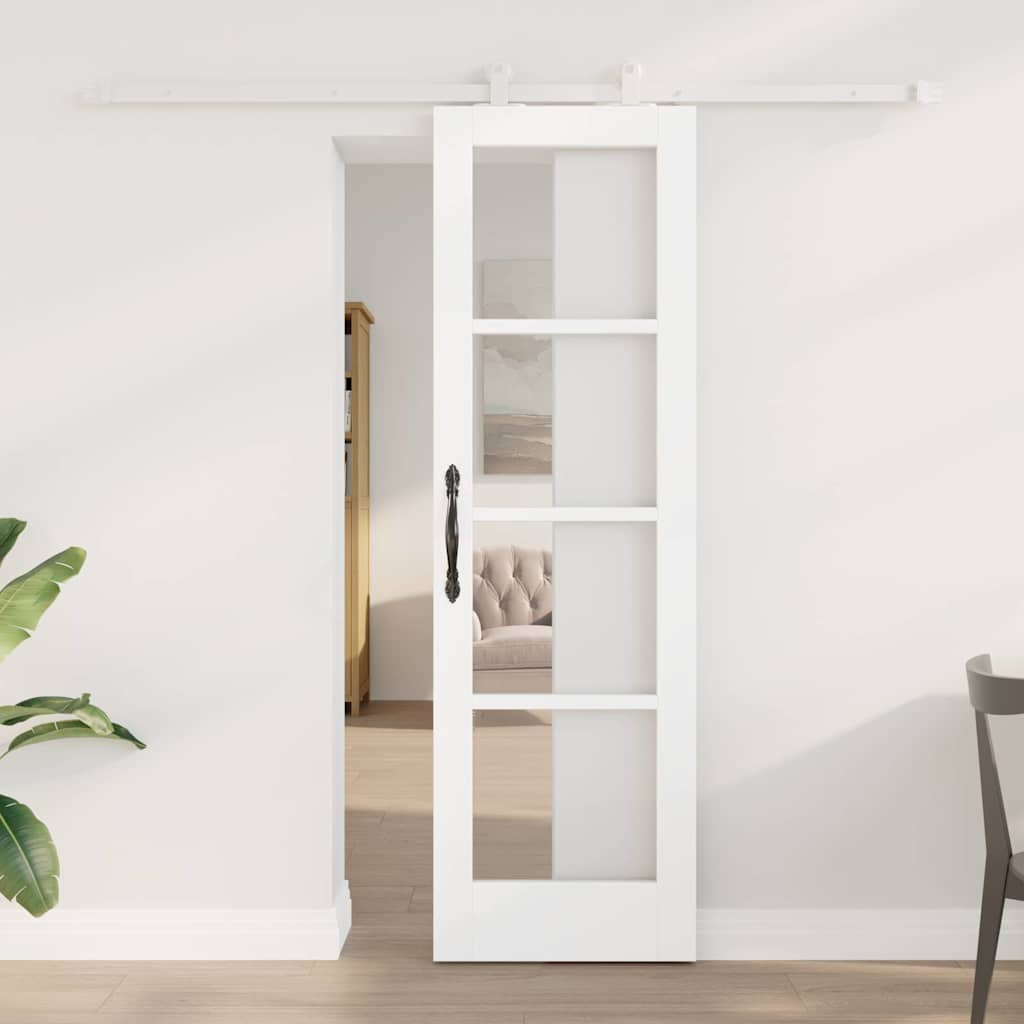 Glidende Dør med Hardware Sæt 'ORKDAL'Hvid Massivt Træ & Glas&&vidaXL Indvendig Dør med Glas 'ORKDAL'Hvid 61x198.5x4 cm