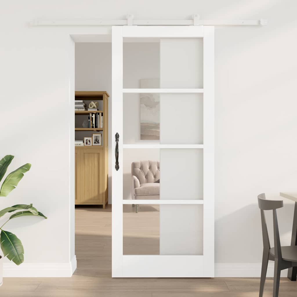 Skydedør med Hardware Sæt 'ORKDAL'Hvid Solid Træ & Glas&&vidaXL Indendørs Dør med Glas 'ORKDAL'Hvid 86x211x4 cm