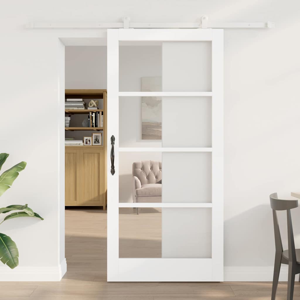 Glidende Dør med Hardware Sæt 'ORKDAL'Hvid Solid Træ & Glas&&vidaXL Indvendig Dør med Glas 'ORKDAL'Hvid 93 x 202 x 4 cm