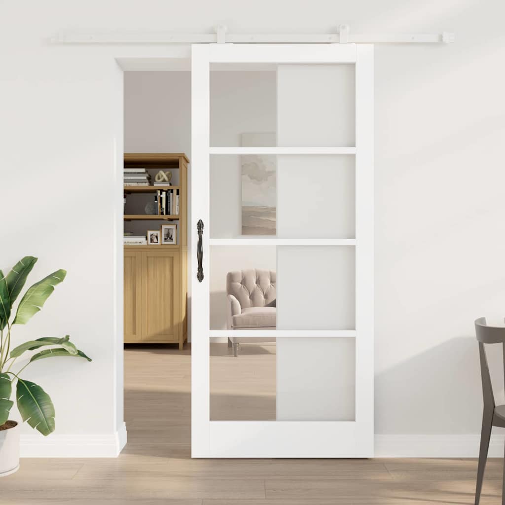 Glidende Dør med Hardware Sæt 'ORKDAL'Hvid Solid Træ & Glas