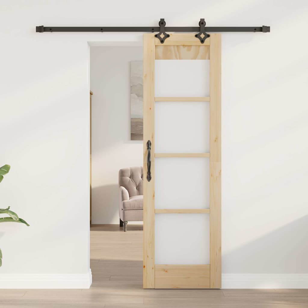 vidaXL Schuifdeur met Hardware Set 'ORKDAL'van Massief Hout en Glas