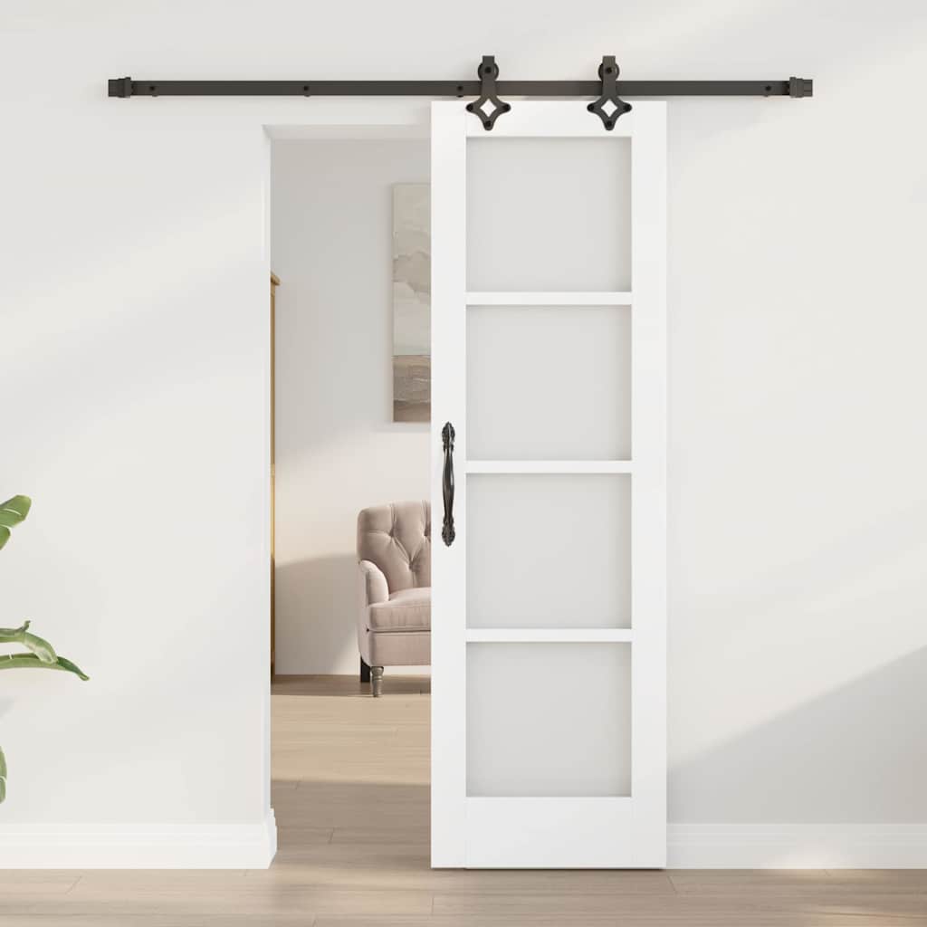 vidaXL Schuifdeur met Hardware Set 'ORKDAL'van Wit Massief Hout en Glas