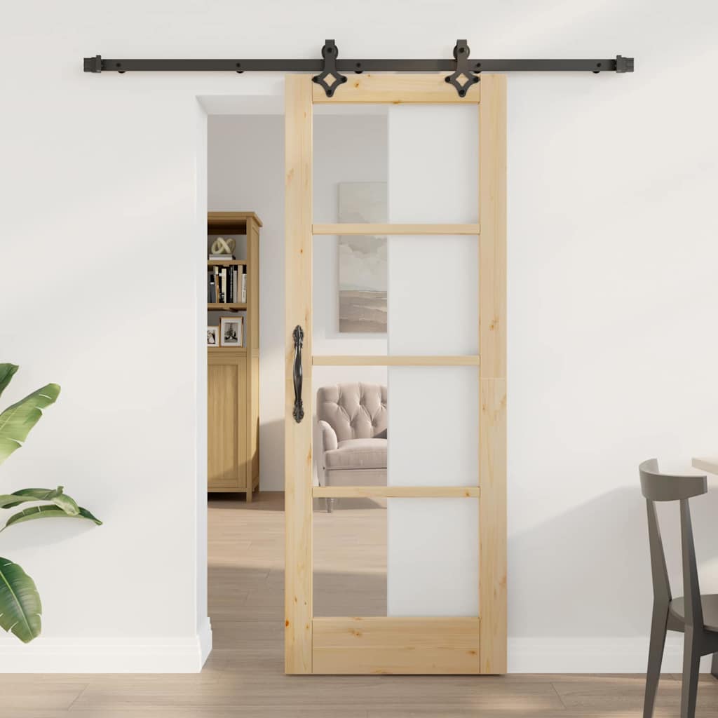 skydedør med hardware sæt "ORKDAL" Massivt træ & glas, vidaXL indvendig dør med glas "ORKDAL" 73,5x198,5x4 cm Massivt træ fyrretræ