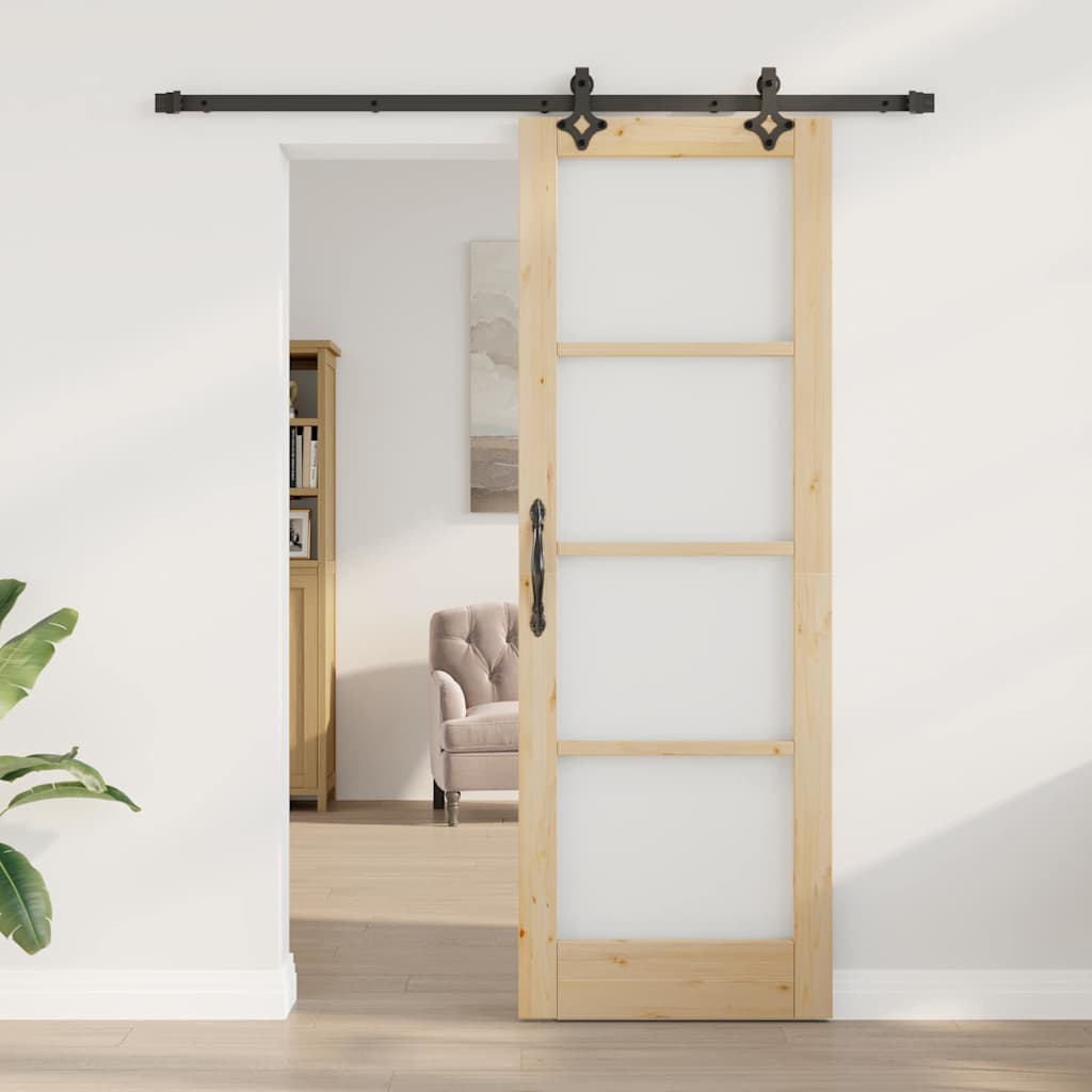 vidaXL Schuifdeur met Hardware Set 'ORKDAL'Van Massief Hout en Glas