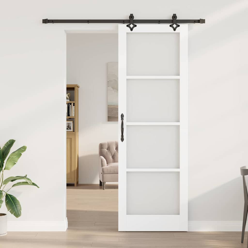 vidaXL Schuifdeur met Bevestigingsset 'ORKDAL'van Wit Massief Hout & Glas