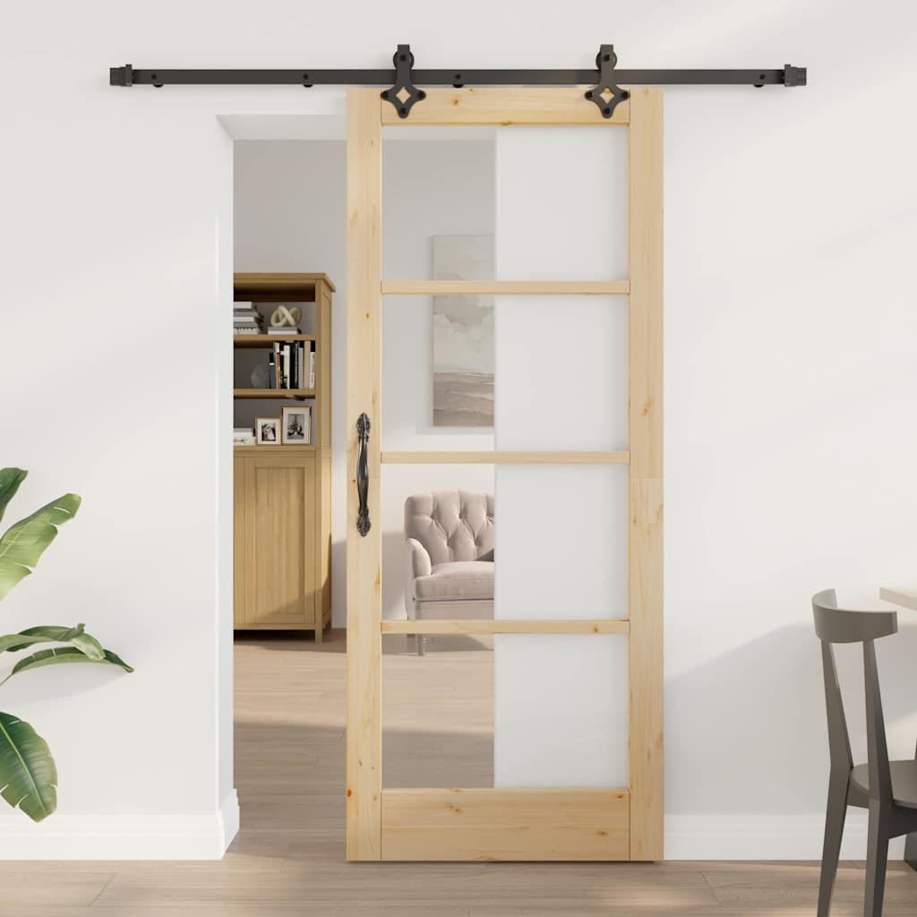 skydedør med hardware sæt 'ORKDAL'Massivt træ og glas, vidaXL indvendig dør med glas 'ORKDAL'83x202x4 cm Massivt træ fyr