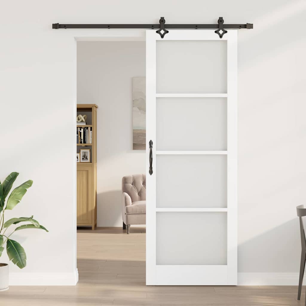 vidaXL Schuifdeur met Hardware Set 'ORKDAL'van Witte Massief Hout en Glas