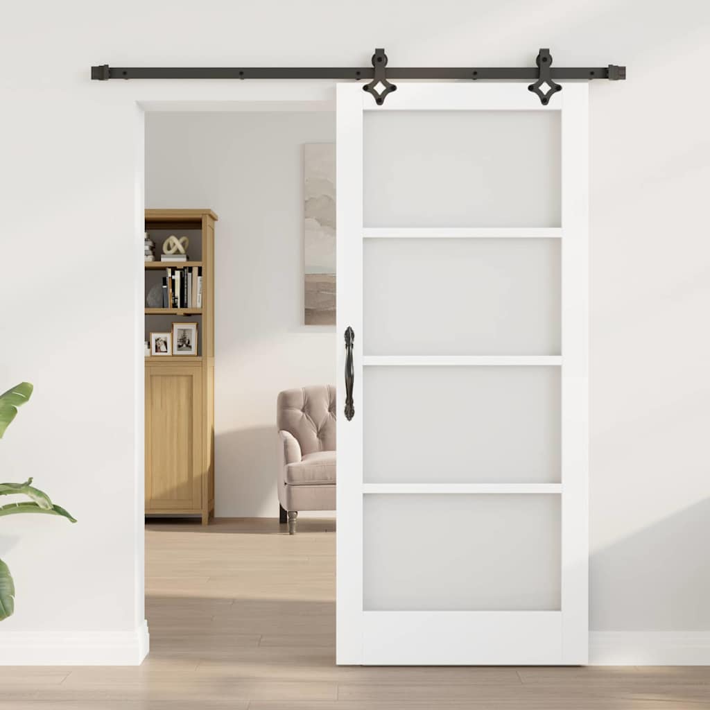 vidaXL Schuifdeur met Hardware Set 'ORKDAL'van Wit Massief Hout en Glas