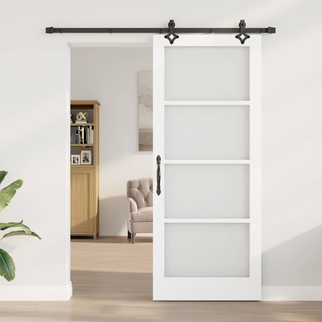 vidaXL schuifdeur met hardware set 'ORKDAL'wit massief hout en glas