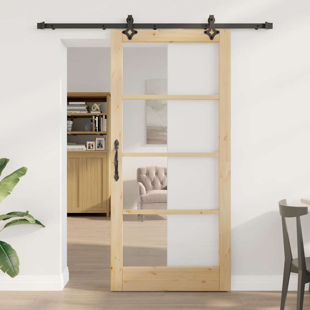 Skyde-Dør med Hardware Sæt 'ORKDAL'Massivt Træ & Glas, vidaXL Indre Dør med Glas 'ORKDAL'93x202x4 cm Massivt Træ Fyr