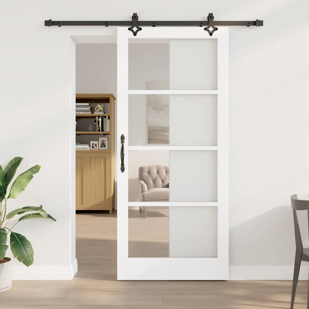 glidende dør med hardware sæt 'ORKDAL'Hvid Solid Træ & Glas, vidaXL indvendig dør med glas 'ORKDAL'Hvid 93x211x4 cm