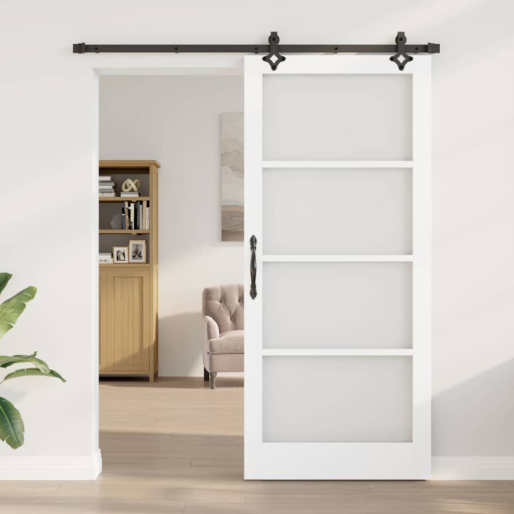 vidaXL Schuifdeur met Hardware Set 'ORKDAL'van Witte Massief Hout & Glas