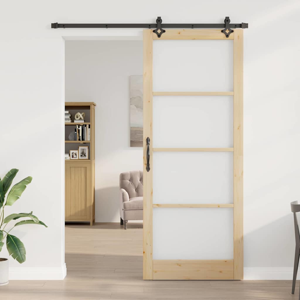 vidaXL Schuifdeur met Hardware Set 'ORKDAL'Van Massief Hout & Glas