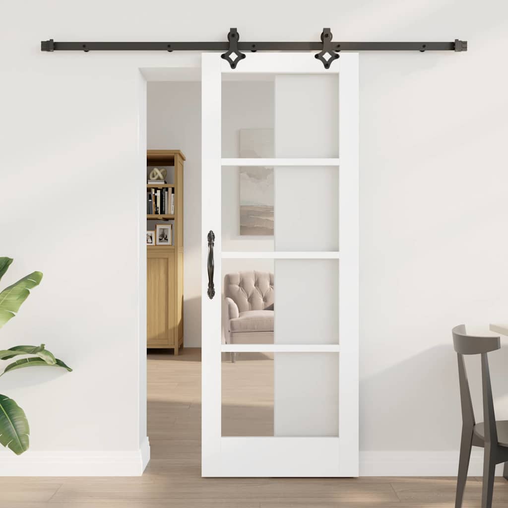 skydedør med hardware sæt 'ORKDAL'hvid massivt træ & glas, vidaXL indendørs dør med glas 'ORKDAL'hvid 73,5 x 198,5 x 4 cm
