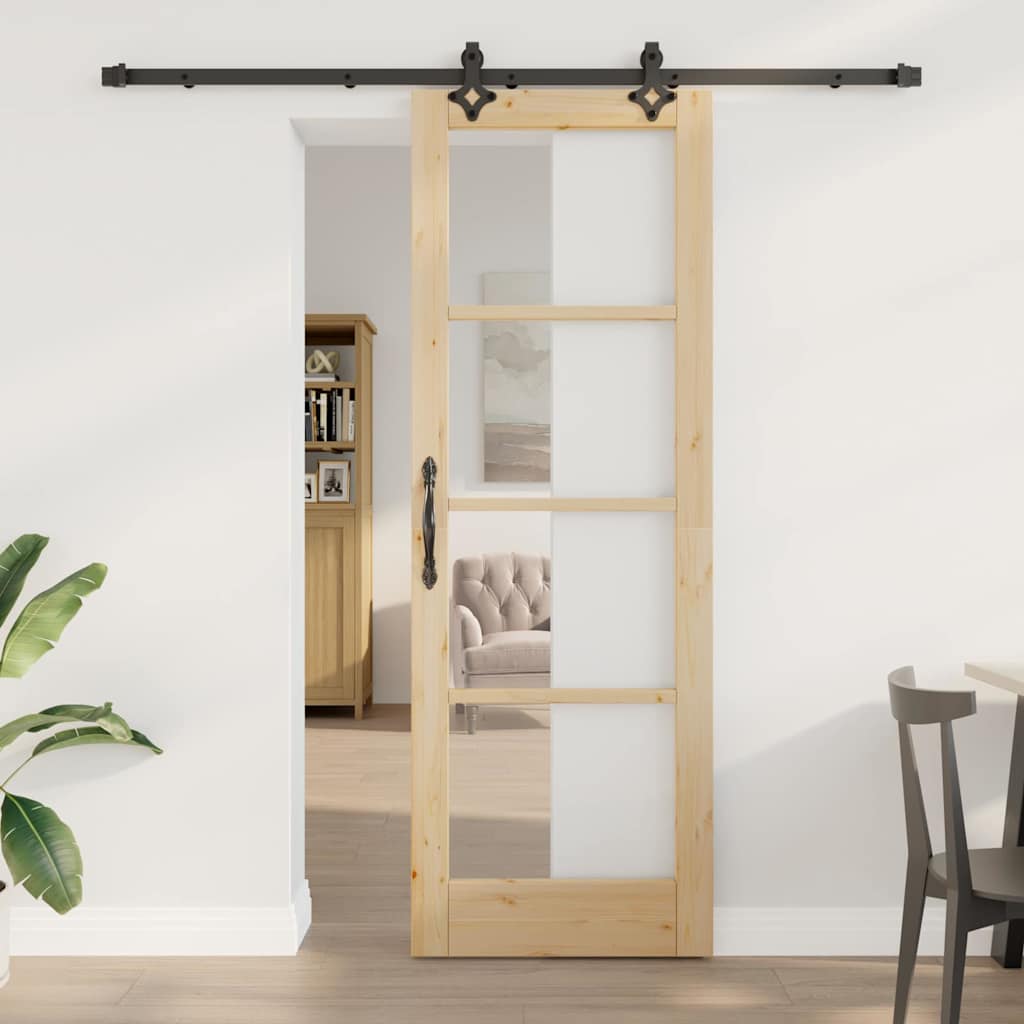 skydedør med hardware sæt "ORKDAL" Massivt træ og glas, vidaXL indvendig dør med glas "ORKDAL" 73,5x211x4 cm Massivt fyrretræ