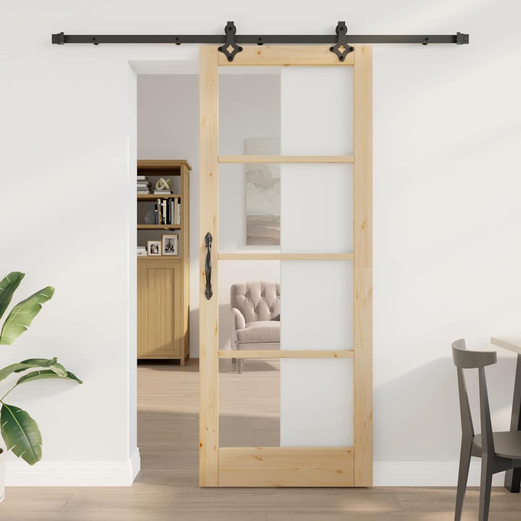 Skydedør med hardware sæt "ORKDAL" Solid træ & glas, vidaXL Indvendig dør med glas "ORKDAL" 83x211x4 cm Solid fyrretræ