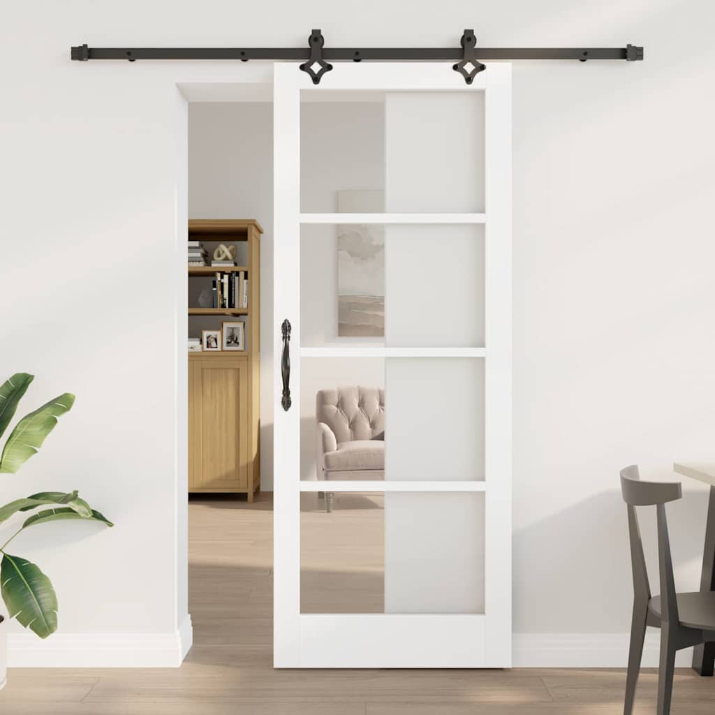 Skydedør med Hardware Sæt 'ORKDAL'Hvid Massiv Træ & Glas, vidaXL Indendørs Dør med Glas 'ORKDAL'Hvid 83x211x4 cm