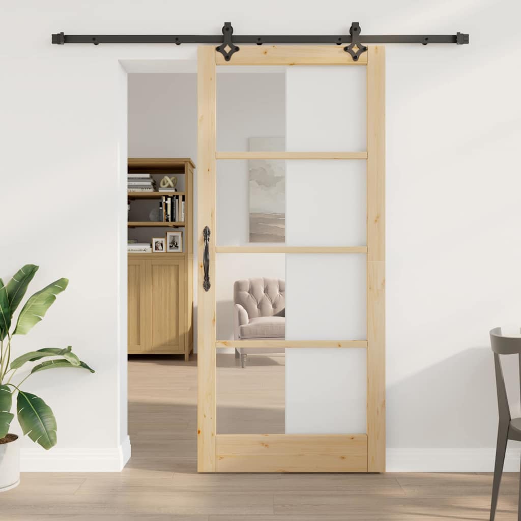 skydedør med hardware sæt 'ORKDAL'massivt træ & glas, vidaXL indvendig dør med glas 'ORKDAL'93x211x4 cm massivt fyr