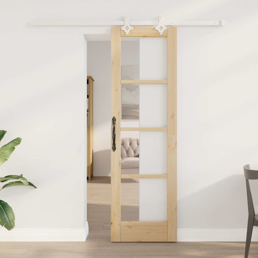 skydedør med hardware sæt 61x198.5 cm massivt træ fyr&&vidaXL indvendig dør med glas "ORKDAL" 61x198.5x4 cm massivt træ fyr