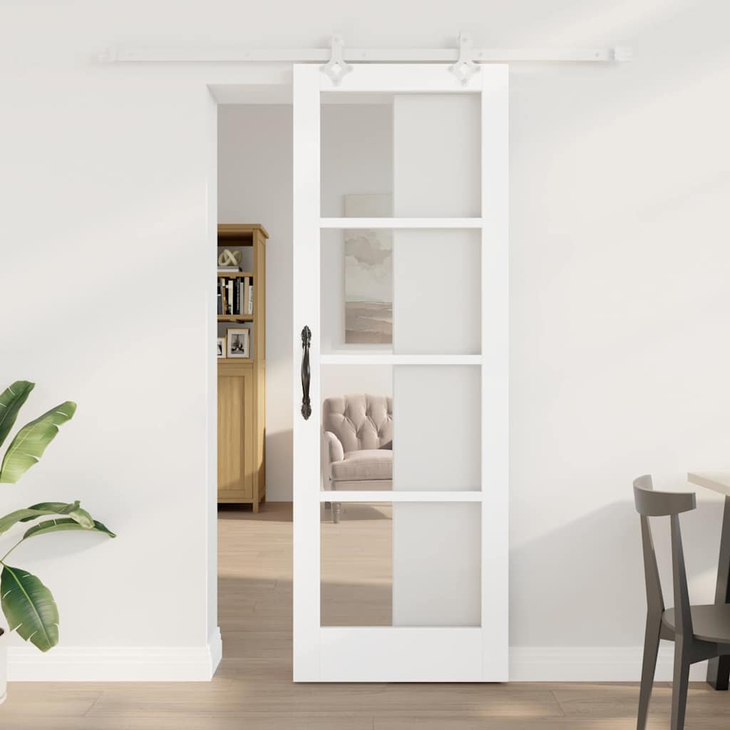 libisev uks riistvarakomplekt Valge 73.5x211 cm massiivne männipuit, vidaXL siseuks klaasiga 'ORKDAL'Valge 73.5x211x4 cm