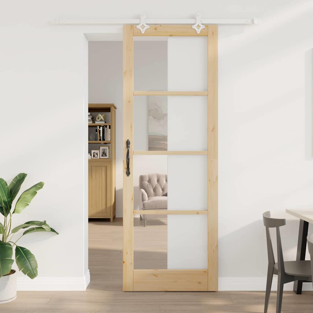Skyde-dør med Hardware sæt 83x232 cm Massivt Træ Fyrretræ, vidaXL Indvendig Dør med Glas 'ORKDAL'83x232x4 cm Massivt Træ Fyrretræ