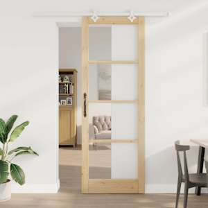 Posuvné dveře Přírodní 83 x 232 cm Masivní borové dřevo a sklo - obrázek 1