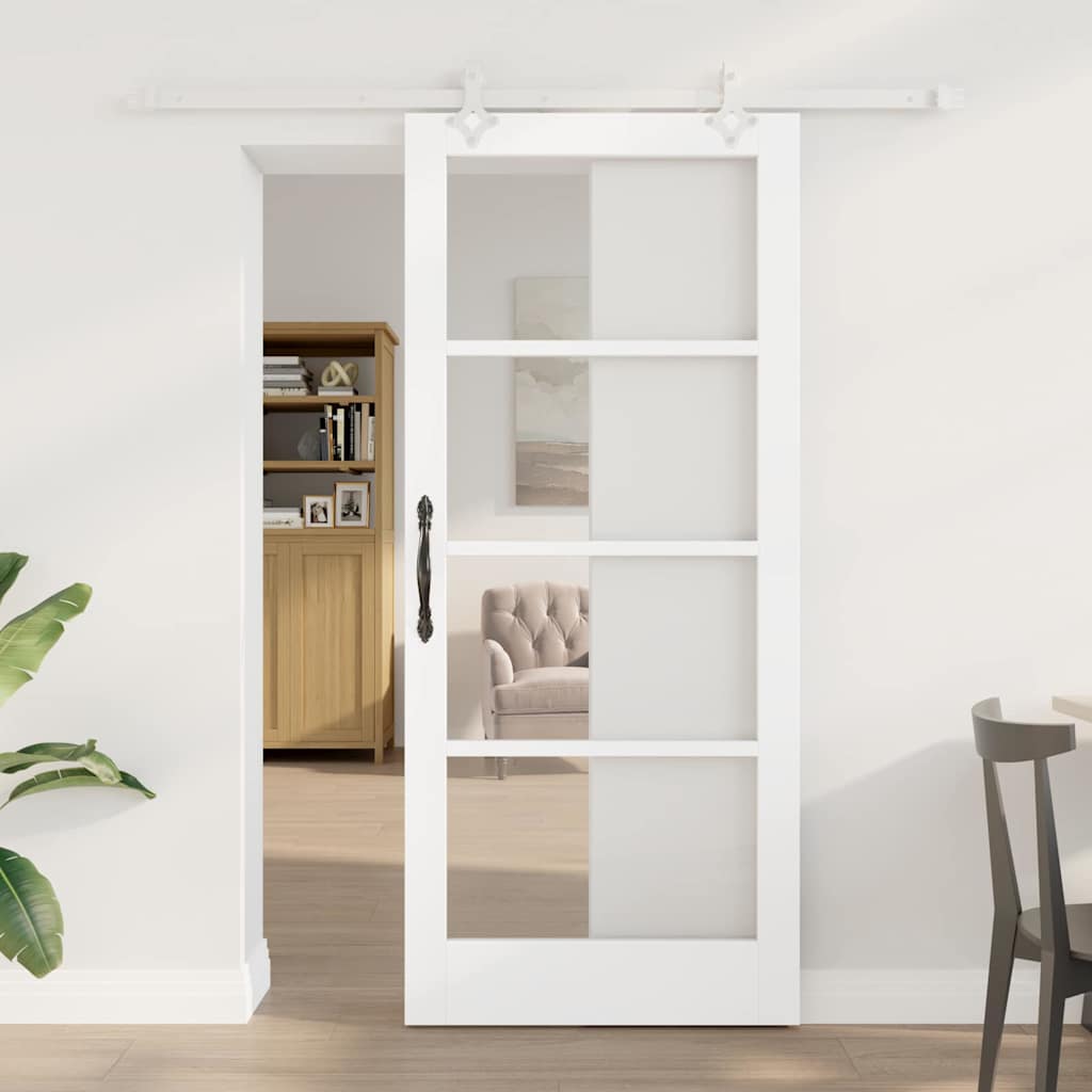 skyde dør med hardware sæt Hvid 86x198,5 cm Solidt træ fyr, vidaXL indvendig dør med glas 'ORKDAL'Hvid 86x198,5x4 cm