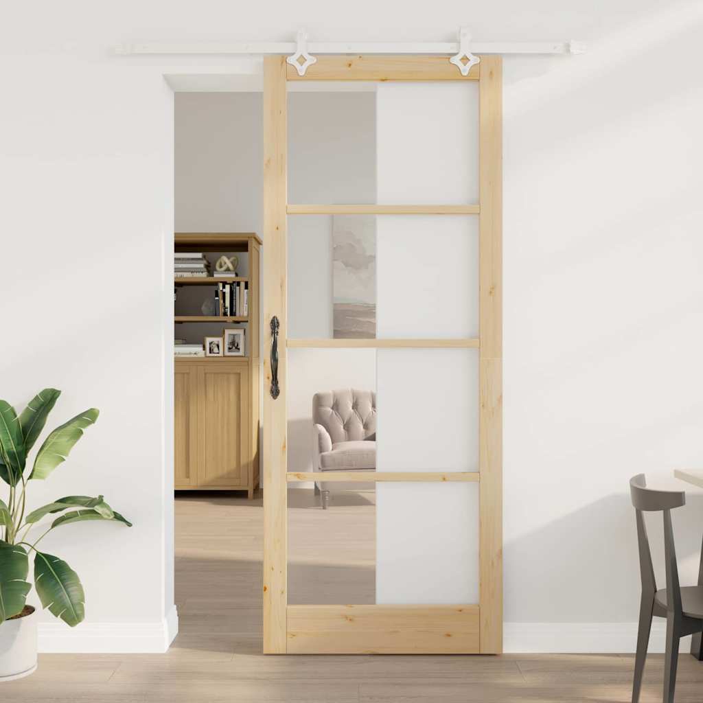 glidende dør med hardware sæt 93x232 cm solidt fyrretræ, vidaXL indvendig dør med glas 'ORKDAL'93x232x4 cm solidt fyrretræ