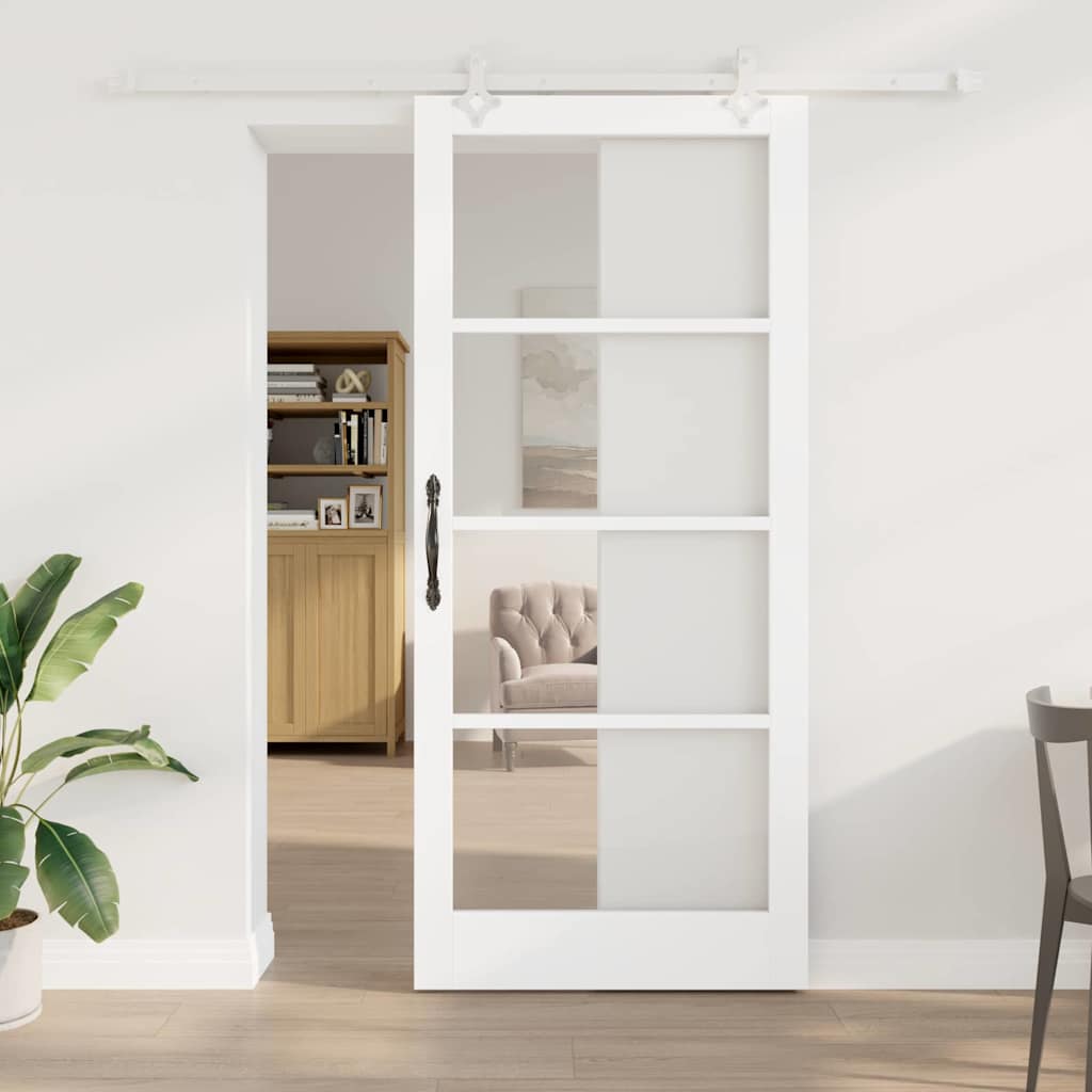 skydedør med hardware sæt Hvid 93x211 cm Massivt fyrretræ, vidaXL indvendig dør med glas 'ORKDAL'Hvid 93x211x4 cm