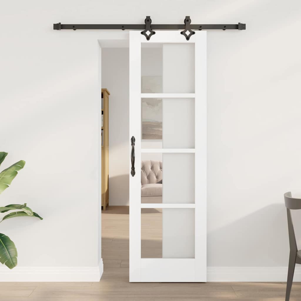 Glidende Dør med Hardware Sæt Hvid 61x198.5 cm Solidt Fyrretræ