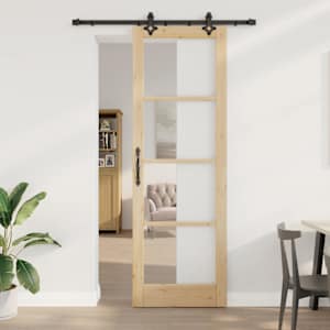 Posuvné dveře Přírodní 78 x 232 cm Masivní borové dřevo a sklo - obrázek 1