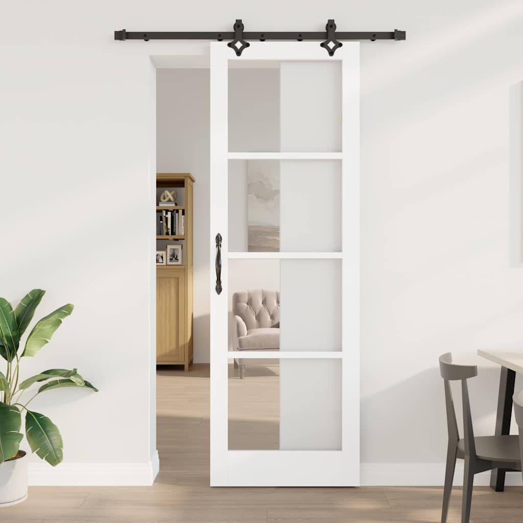 Skydedør med hardware sæt Hvid 78x232 cm Massivt Fyrretræ&&vidaXL Indvendig dør med glas 'ORKDAL'Hvid 78x232x4 cm