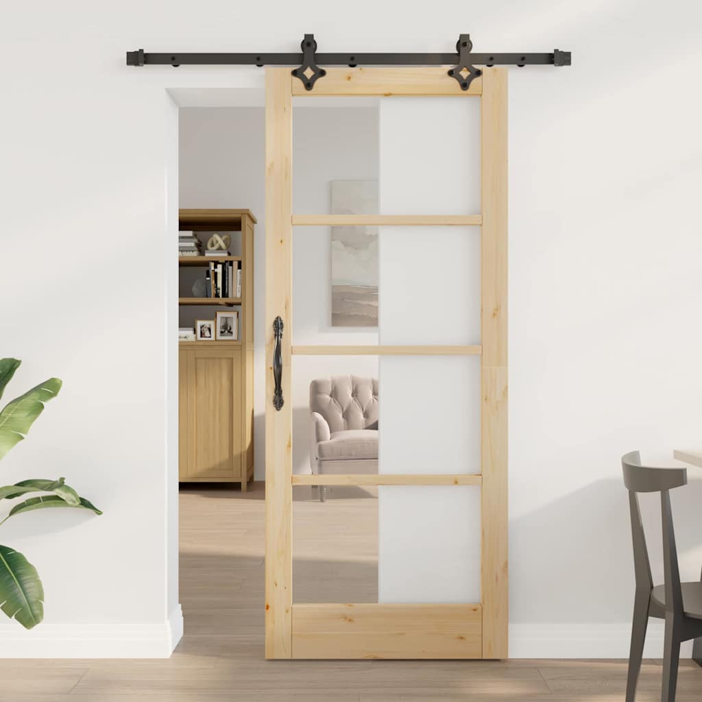 glidende dør med hardware sæt 83x202 cm solidt fyrretræ&&vidaXL indvendig dør med glas 'ORKDAL'83x202x4 cm solidt fyrretræ