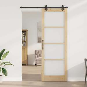 Posuvné dveře Přírodní 83 x 232 cm Masivní borové dřevo a sklo - obrázek 3