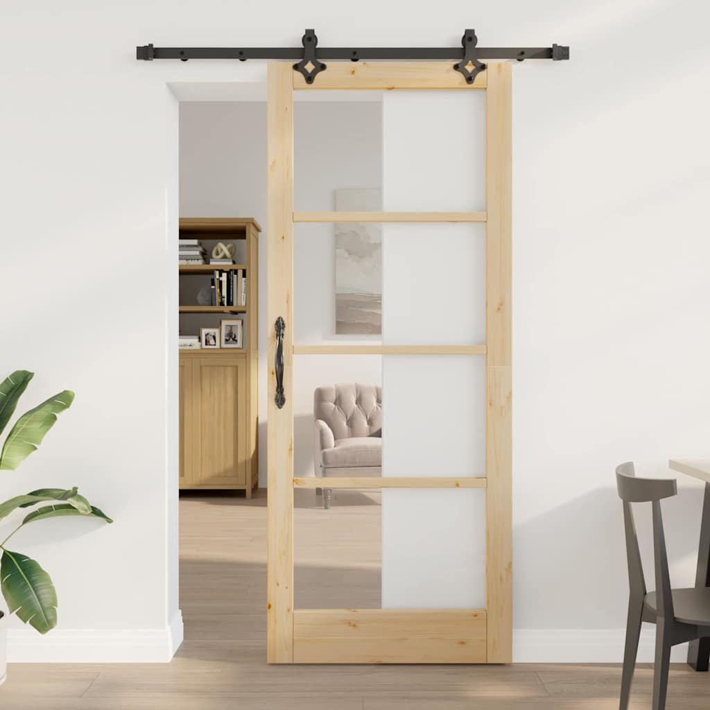 Glidende Dør med Hardware Sæt 86x211 cm Solid Fyrretræ