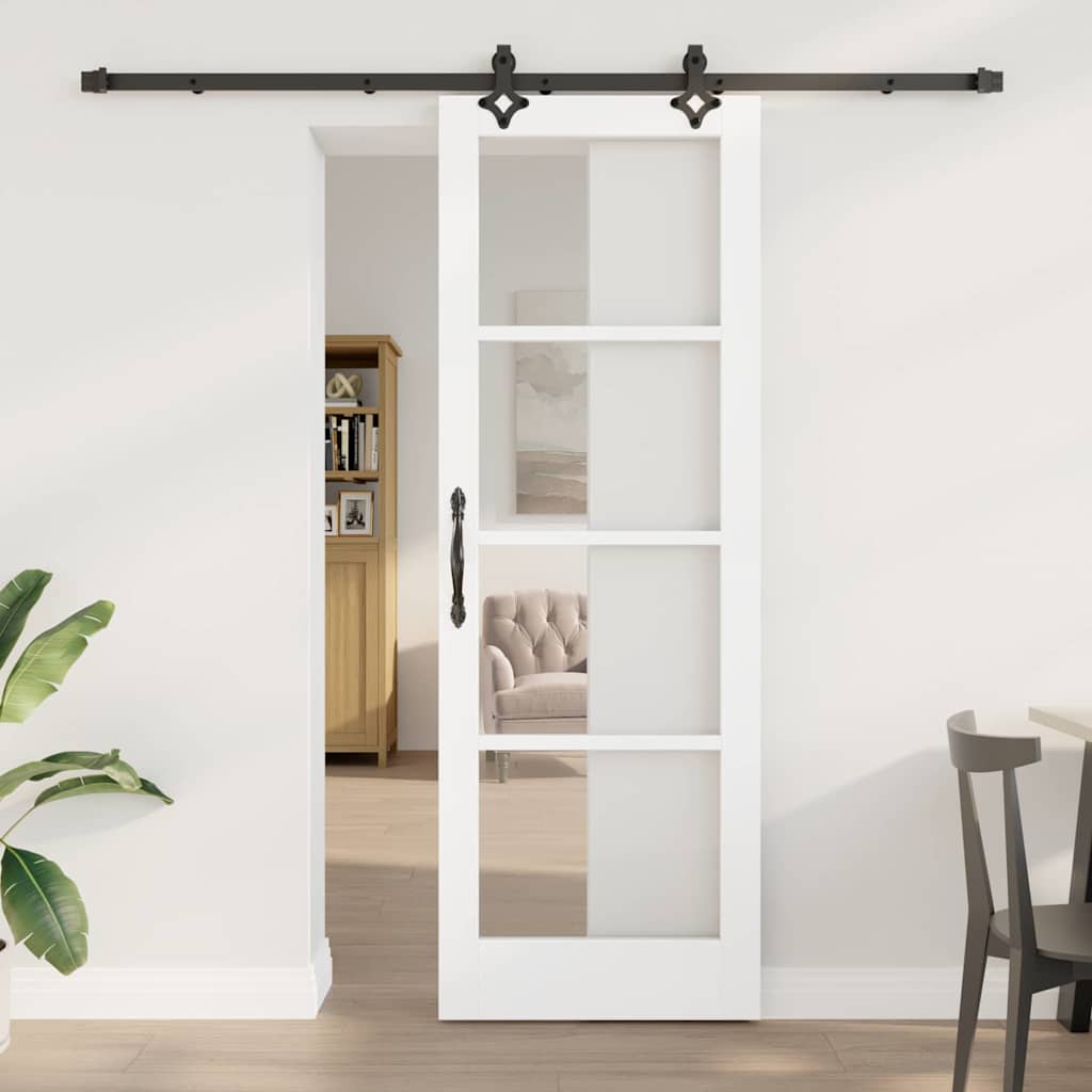 glidedør med hardware sæt hvid 73,5x211 cm massivt træ fyr