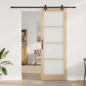 Posuvné dveře Přírodní 83 x 232 cm Masivní borové dřevo a sklo - obrázek 3