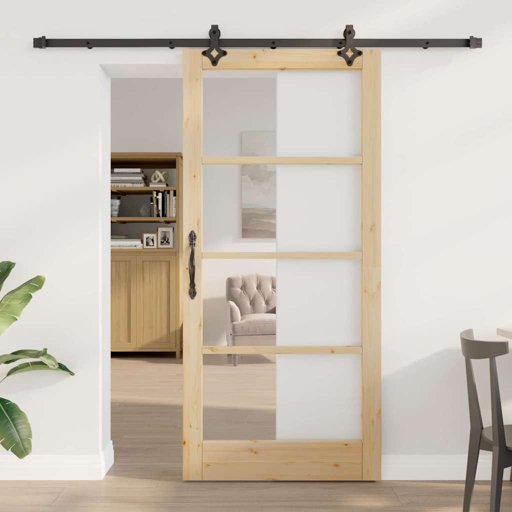 Glidende Dør med Hardware Sæt 93x202 cm Solid Fyrretræ