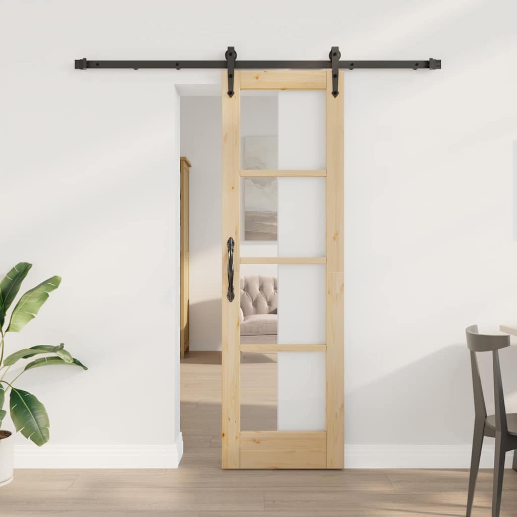 Skydedør med hardware sæt 61x198.5 cm Solid træ fyr&&vidaXL Indvendig dør med glas 'ORKDAL'61x198.5x4 cm Solid træ fyr