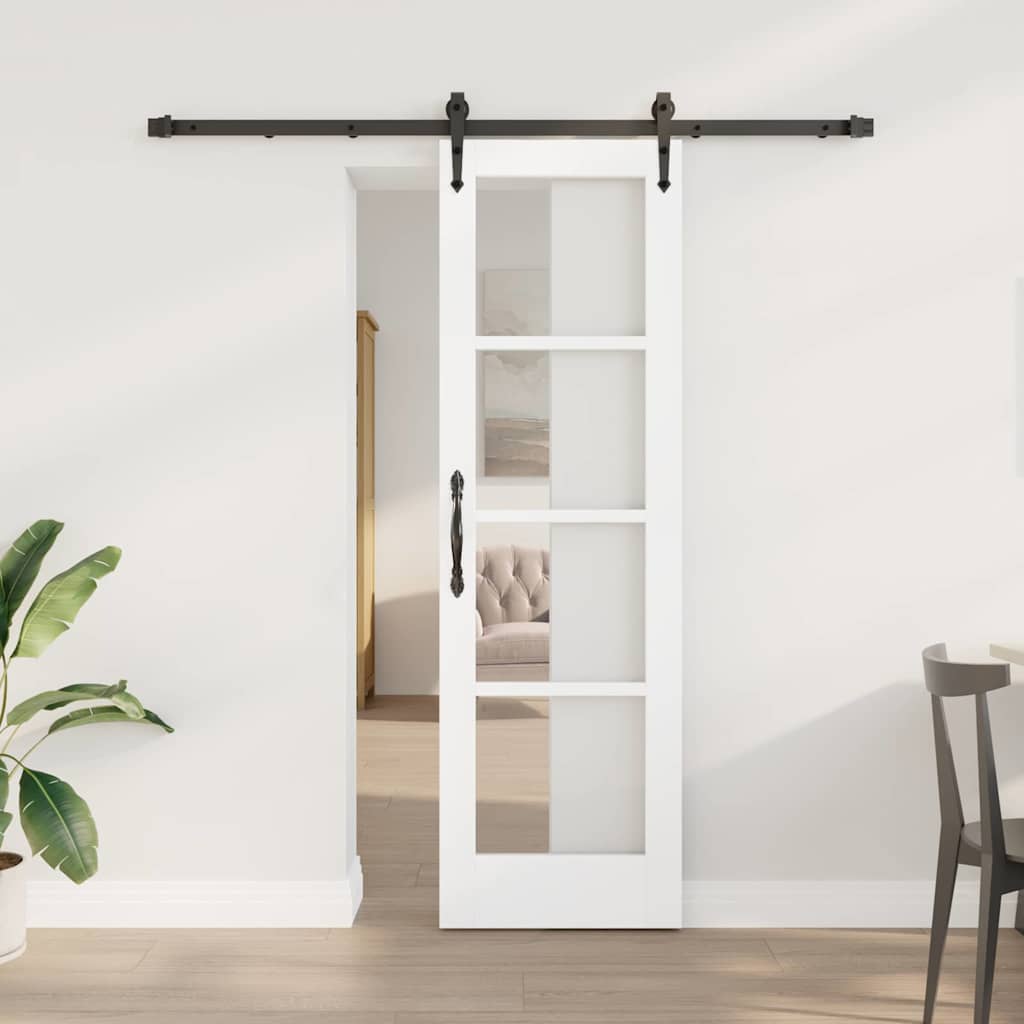 Skydedør med hardware sæt Hvid 61x198,5 cm Massivt fyrretræ, vidaXL Indvendig dør med glas 'ORKDAL'Hvid 61x198,5x4 cm
