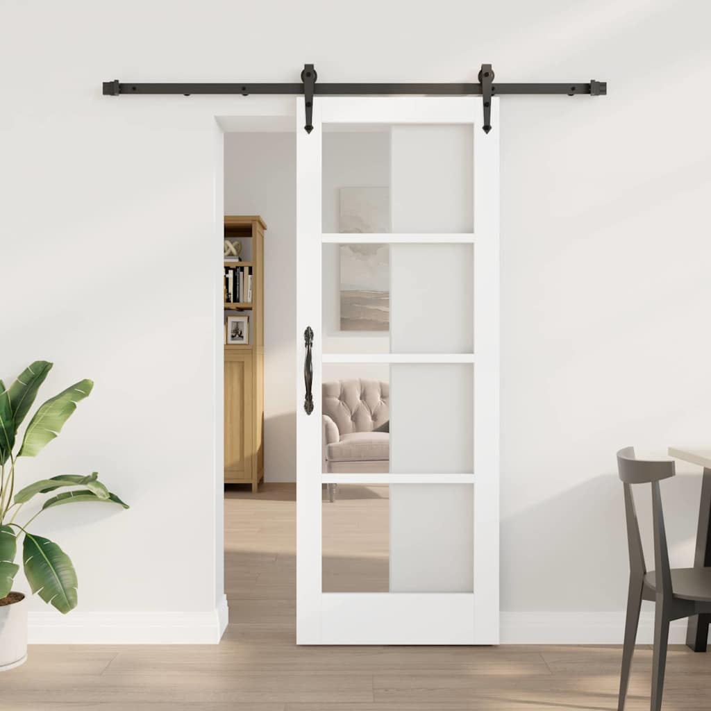 Glidende Dør med Hardware Sæt Hvid 73.5x198.5 cm Massivt Fyrretræ, vidaXL Indvendig Dør med Glas 'ORKDAL'Hvid 73.5x198.5x4 cm