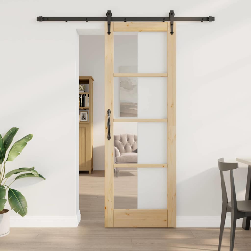 Skydedør med beslag sæt 73.5x211 cm Solid fyrretræ, vidaXL Indvendig dør med glas 'ORKDAL'73.5x211x4 cm Solid fyrretræ