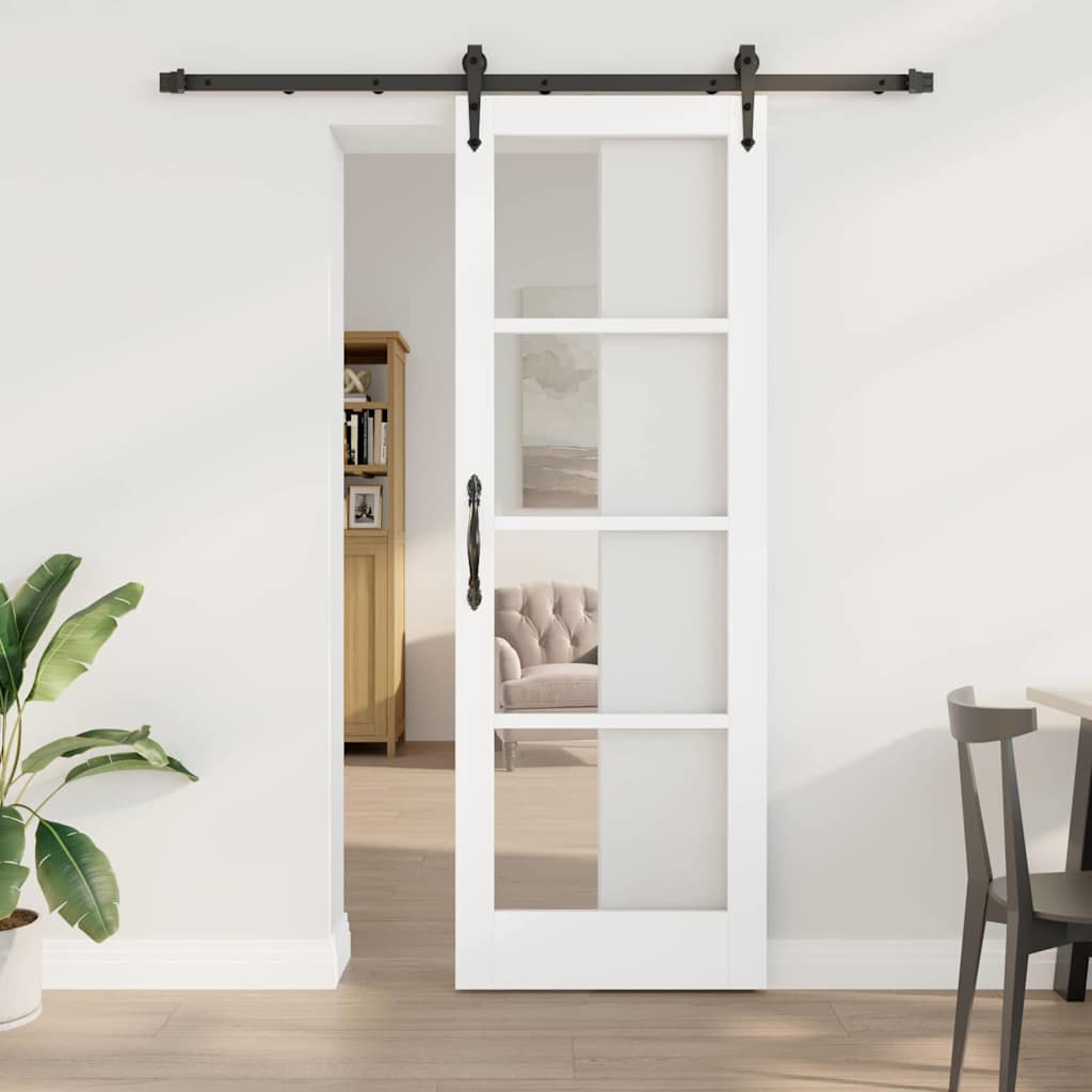 Glidende Dør med Hardware Sæt Hvid 73,5x211 cm Massivt Fyr, vidaXL Indvendig Dør med Glas 'ORKDAL'Hvid 73,5x211x4 cm