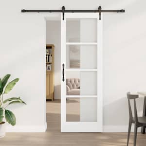 Posuvné dveře Bílá 73,5 x 211 cm Masivní borové dřevo a sklo - obrázek 1