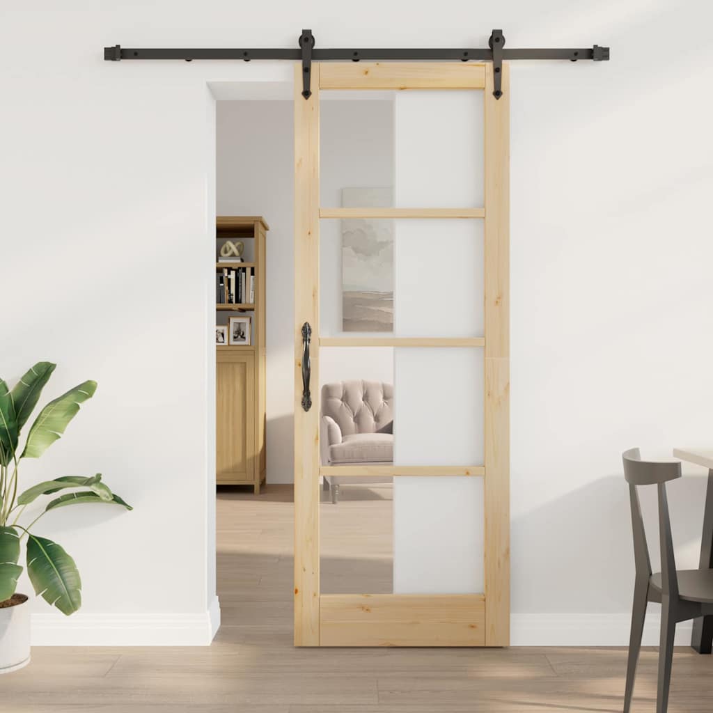Gliddør med Hardware Sæt 78x211 cm Massiv Træ Furu, vidaXL Indvendig Dør med Glas 'ORKDAL'78x211x4 cm Massiv Træ Furu