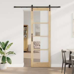 Posuvné dveře Přírodní 78 x 232 cm Masivní borové dřevo a sklo - obrázek 1