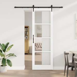 Posuvné dveře Bílá 78 x 232 cm Masivní borové dřevo a sklo