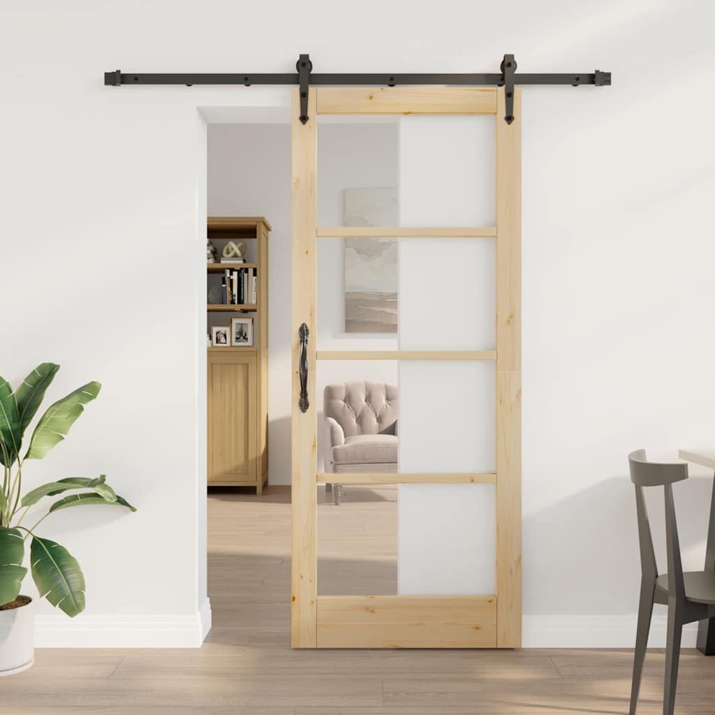 Skydedør med hardware sæt 83x202 cm solidt fyrretræ, vidaXL Indvendig dør med glas 'ORKDAL'83x202x4 cm solidt fyrretræ